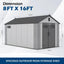8x16Ft Resin Outdoor Storage Shed with Carpet – Weatherproof, Gray