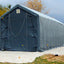 14x42x17 RV/Boat Garage House Style, gray, angled view on gravel pad